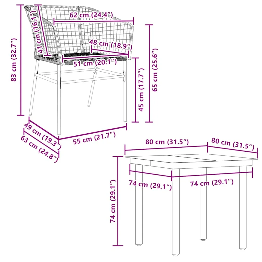 Ensemble à manger jardin 5pcs marron poly rotin verre - 10