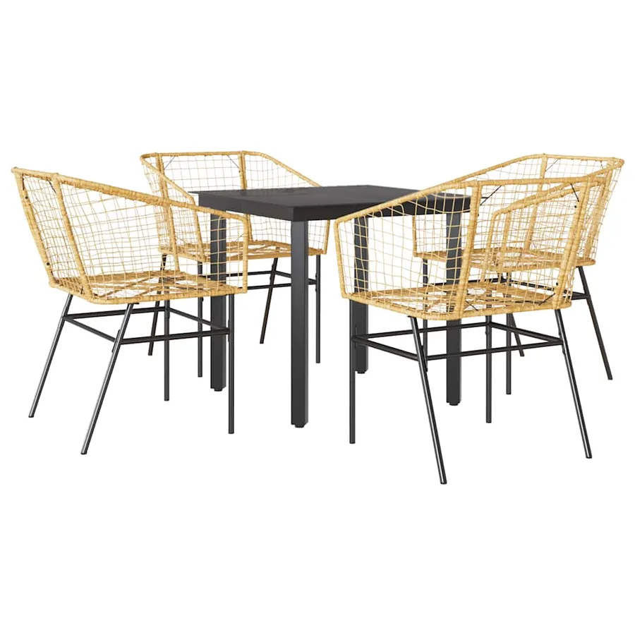 Ensemble à manger jardin 5pcs marron poly rotin verre - 2