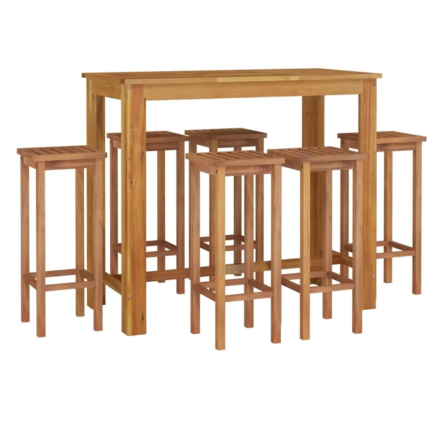 Ensemble de bar de jardin 7 pcs bois d'acacia solide - 3
