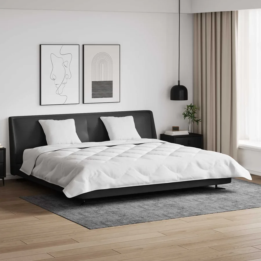 Couette avec Oreillers 3 pcs Blanc Microfibre et Plumes D'oie