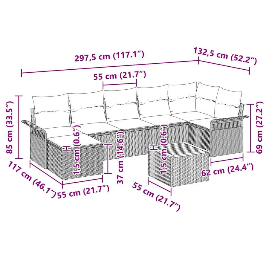 Ensemble de canapé de jardin avec coussin 8 pcs Beige polyrotin - 11