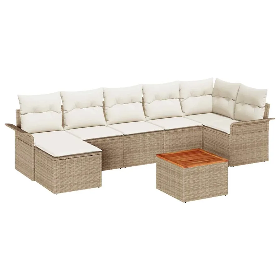 Ensemble de canapé de jardin avec coussin 8 pcs Beige polyrotin - 2