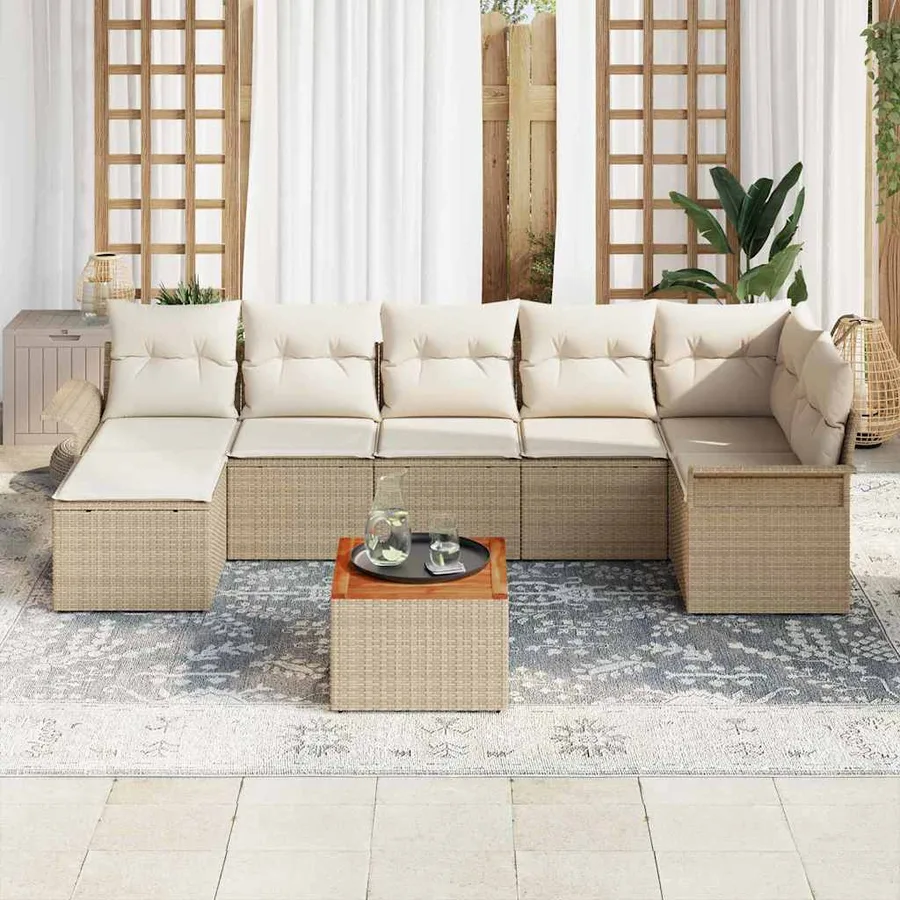 Ensemble de canapé de jardin avec coussin 8 pcs Beige polyrotin - 3