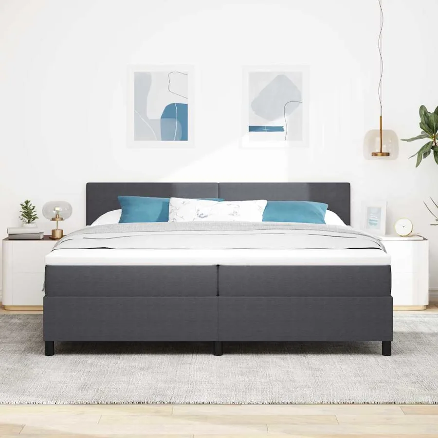Lit à ressort LED Gris foncé et blanc 200 x 200 cm - 4
