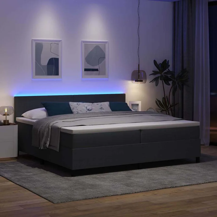 Lit à ressort LED Gris foncé et blanc 200 x 200 cm - 5