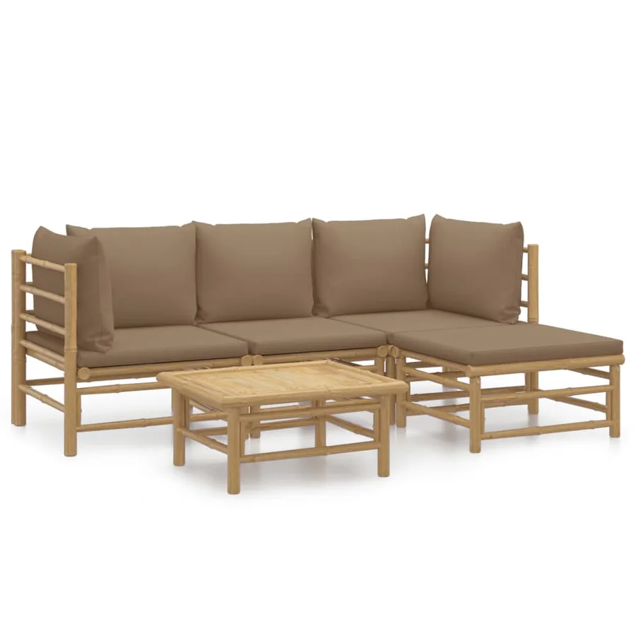Salon de jardin 5 pcs avec coussins taupe bambou - 2