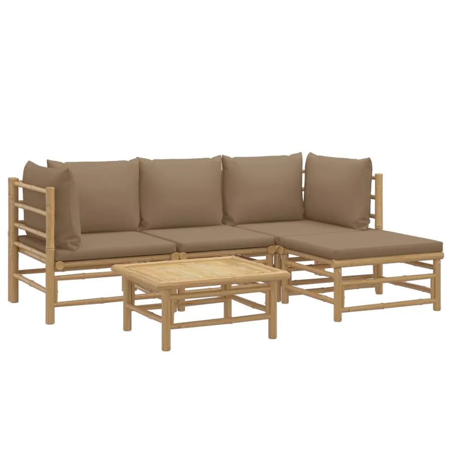 Salon de jardin 5 pcs avec coussins taupe bambou - 3
