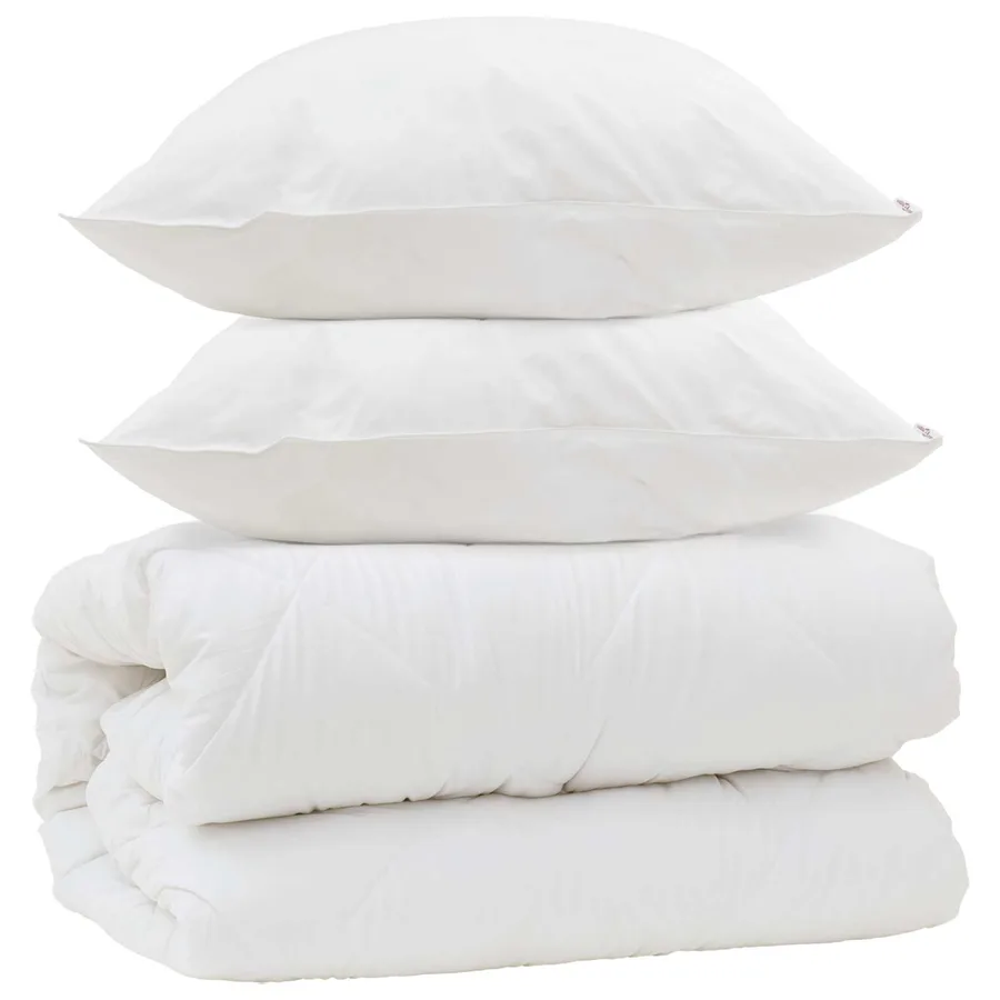 Couette avec Oreillers avec oreiller 3 pcs Blanc Microfibre - 2