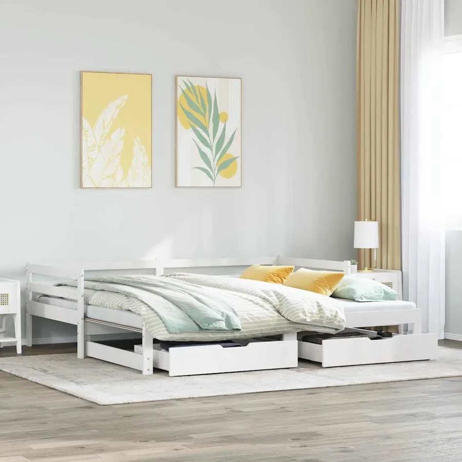 Lit de jour et tiroirs sans matelas blanc 90x200 cm bois massif