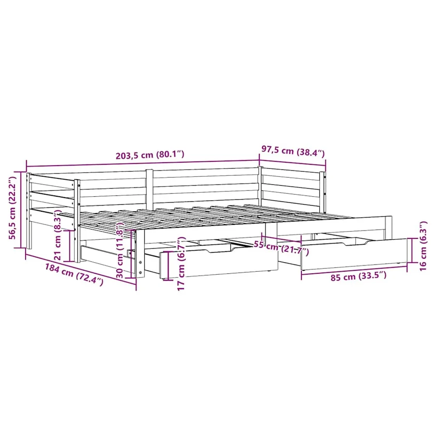 Lit de jour et tiroirs sans matelas blanc 90x200 cm bois massif - 12