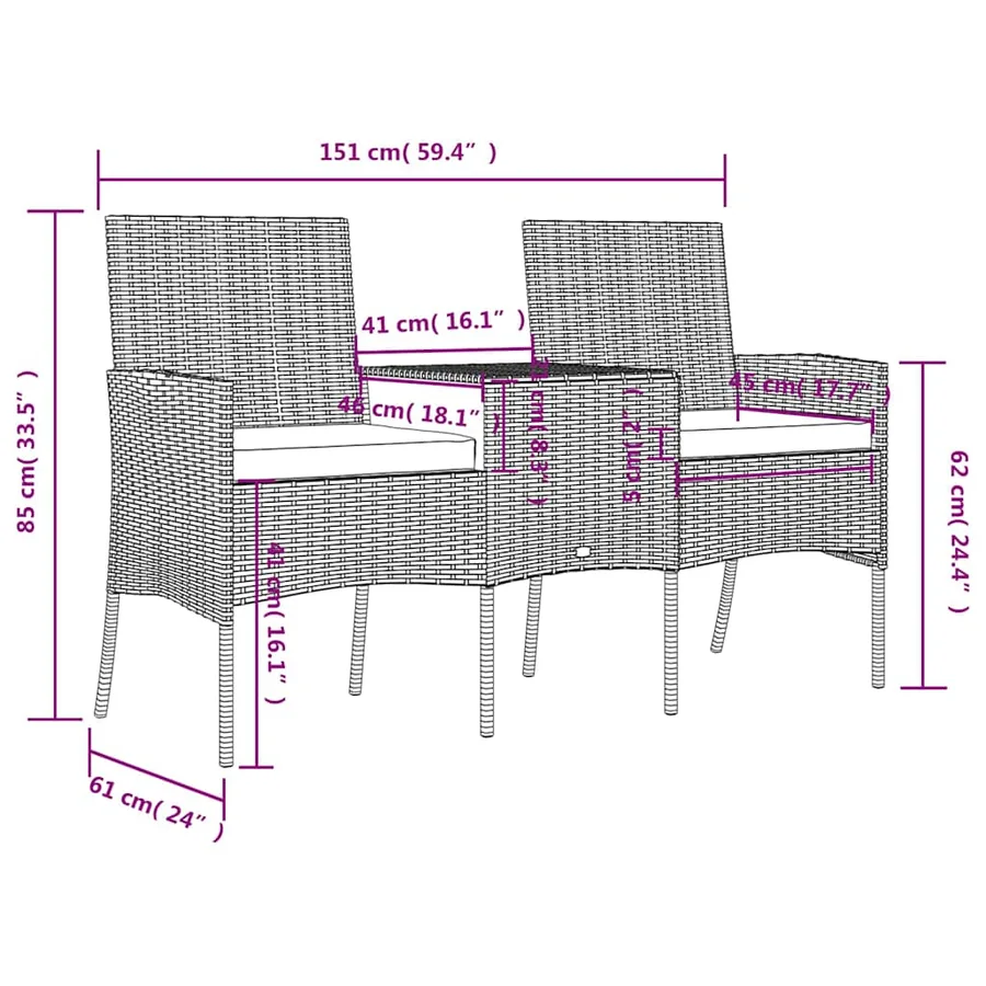 Canapé jardin 2 places et table basse Résine tressée Anthracite - 5