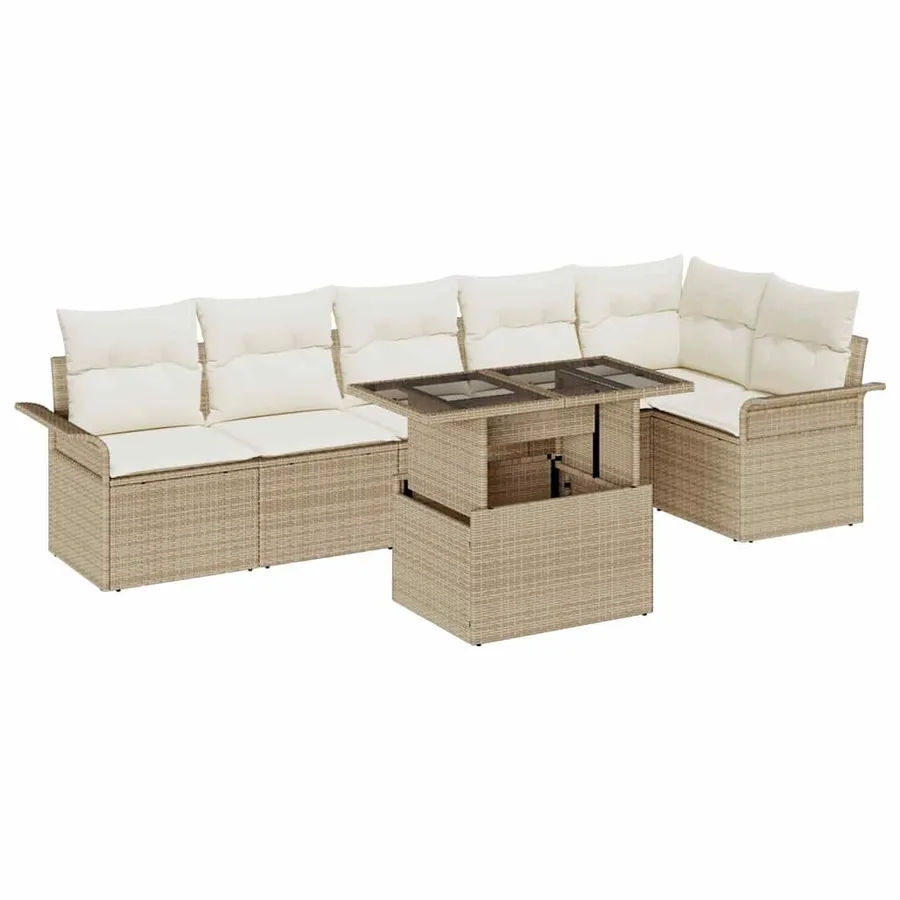 Ensemble de canapé de jardin 7 pcs Beige Poly rotin - 2