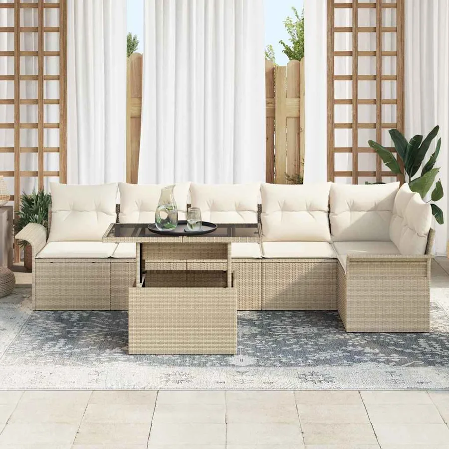 Ensemble de canapé de jardin 7 pcs Beige Poly rotin - 3