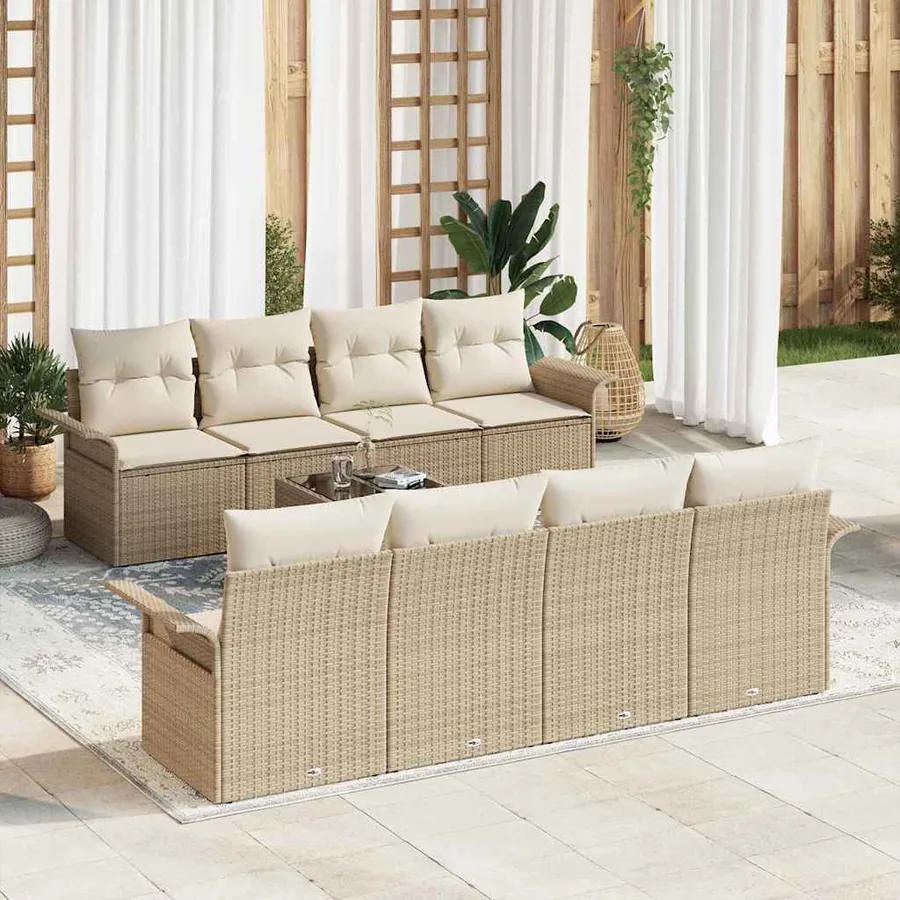 Ensemble de canapé de jardin 9 pcs Beige Poly rotin