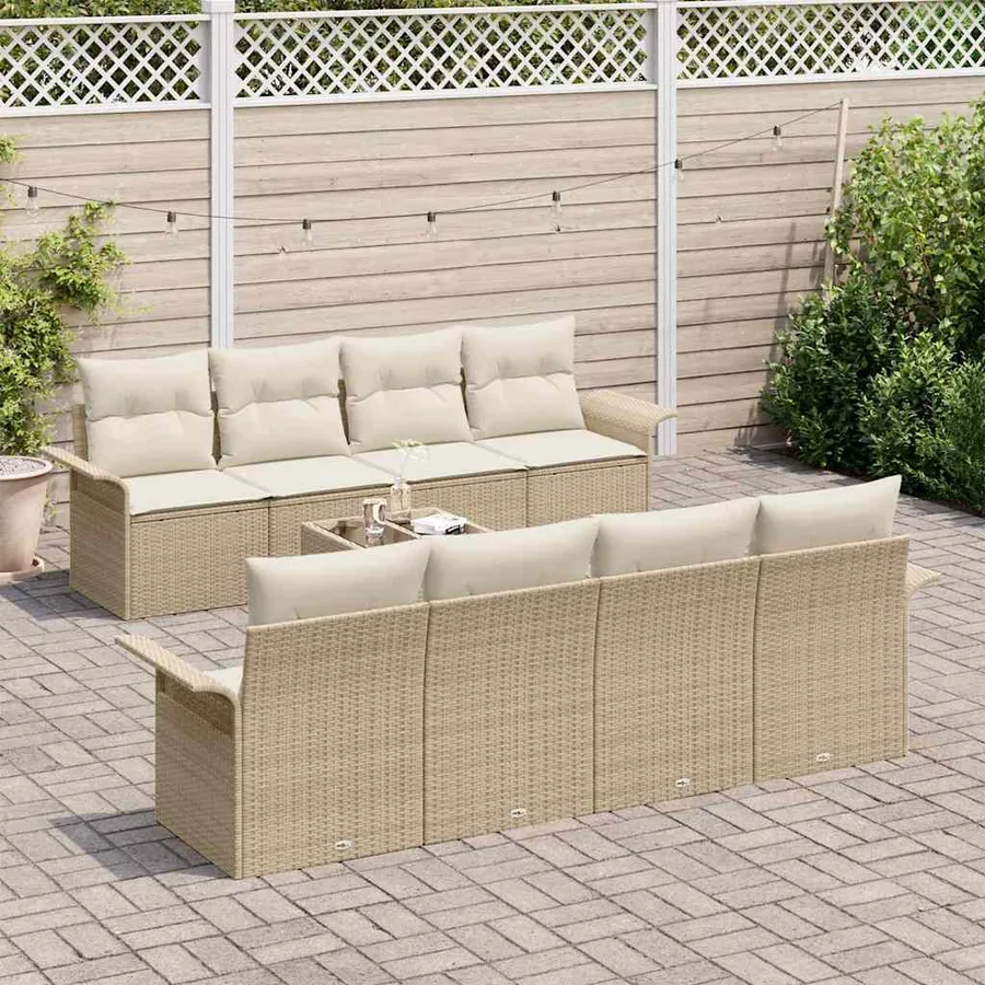 Ensemble de canapé de jardin 9 pcs Beige Poly rotin - 3