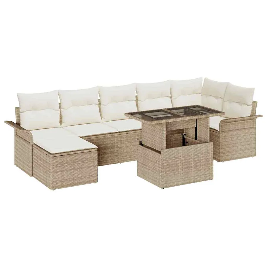 Ensemble de canapé de jardin 8 pcs Beige Poly rotin - 2