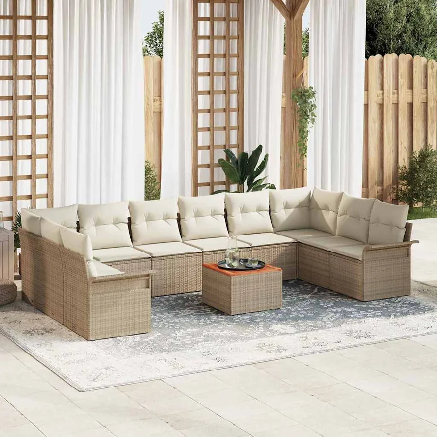 Ensemble de canapé de jardin 11 pcs Beige polyrotin