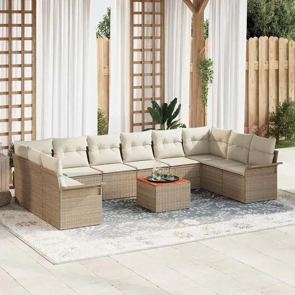 Ensemble de canapé de jardin 11 pcs Beige polyrotin