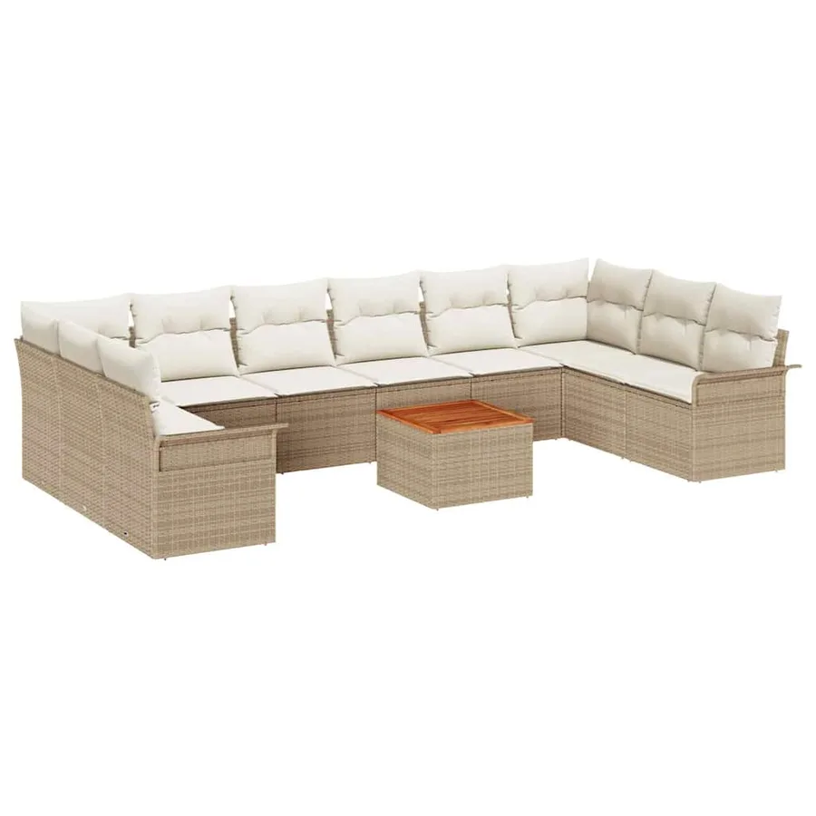 Ensemble de canapé de jardin 11 pcs Beige polyrotin - 2