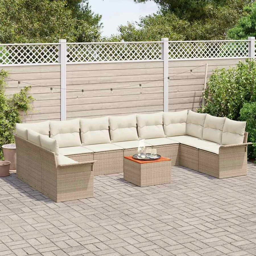 Ensemble de canapé de jardin 11 pcs Beige polyrotin - 3