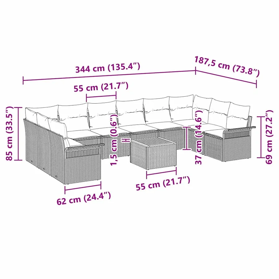 Ensemble de canapé de jardin 11 pcs Beige polyrotin - 9