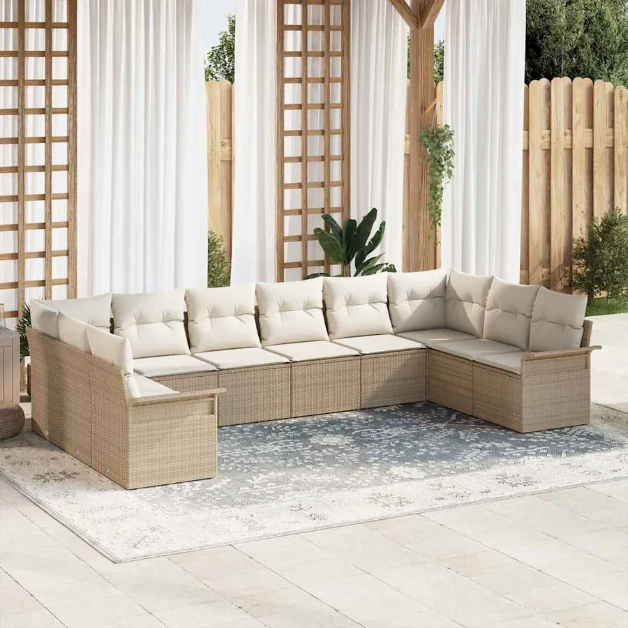 Ensemble de canapé de jardin 10 pcs Beige polyrotin