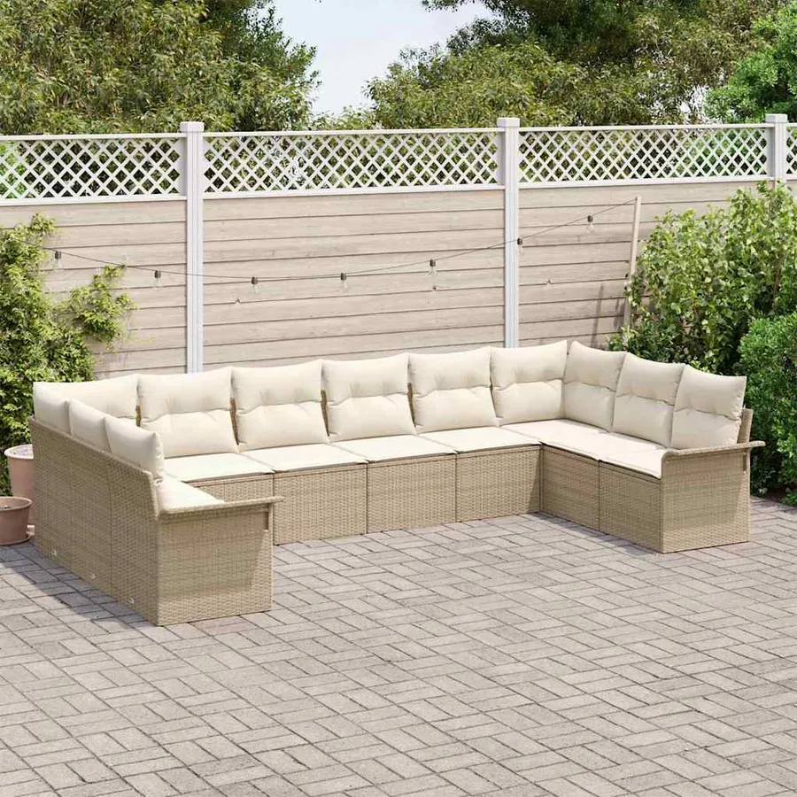 Ensemble de canapé de jardin 10 pcs Beige polyrotin - 3