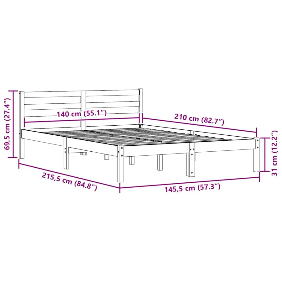 Cadre de lit Blanc 215,5 x 145,5 x 69,5 cm Bois de Pin Massif - 9