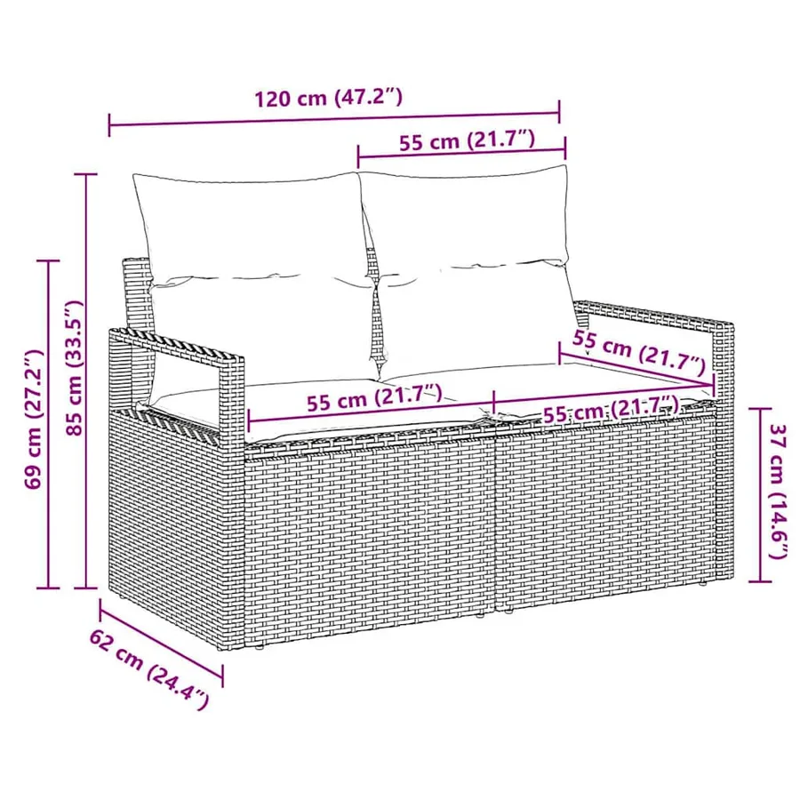 Canapé de jardin avec coussin 120 x 62 x 69 cm polyrotin - 7