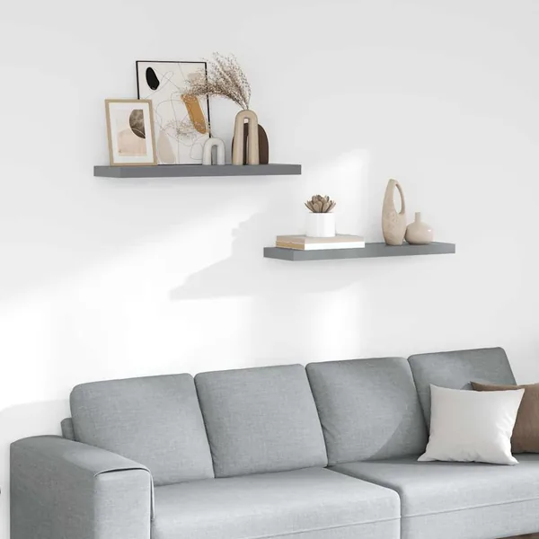Étagères murales flottantes 2 pcs gris 80x23,5x3,8 cm MDF