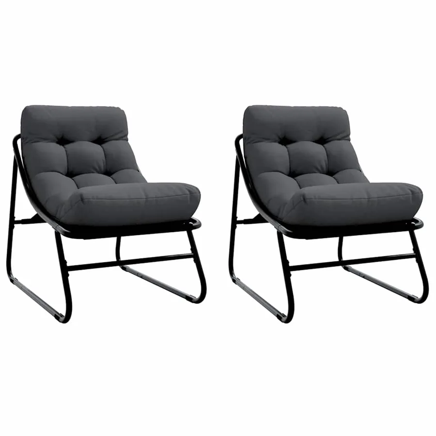 Mobilier de jardin avec coussin 2 pcs Noir 60,5 x 81 x 71 cm - 2