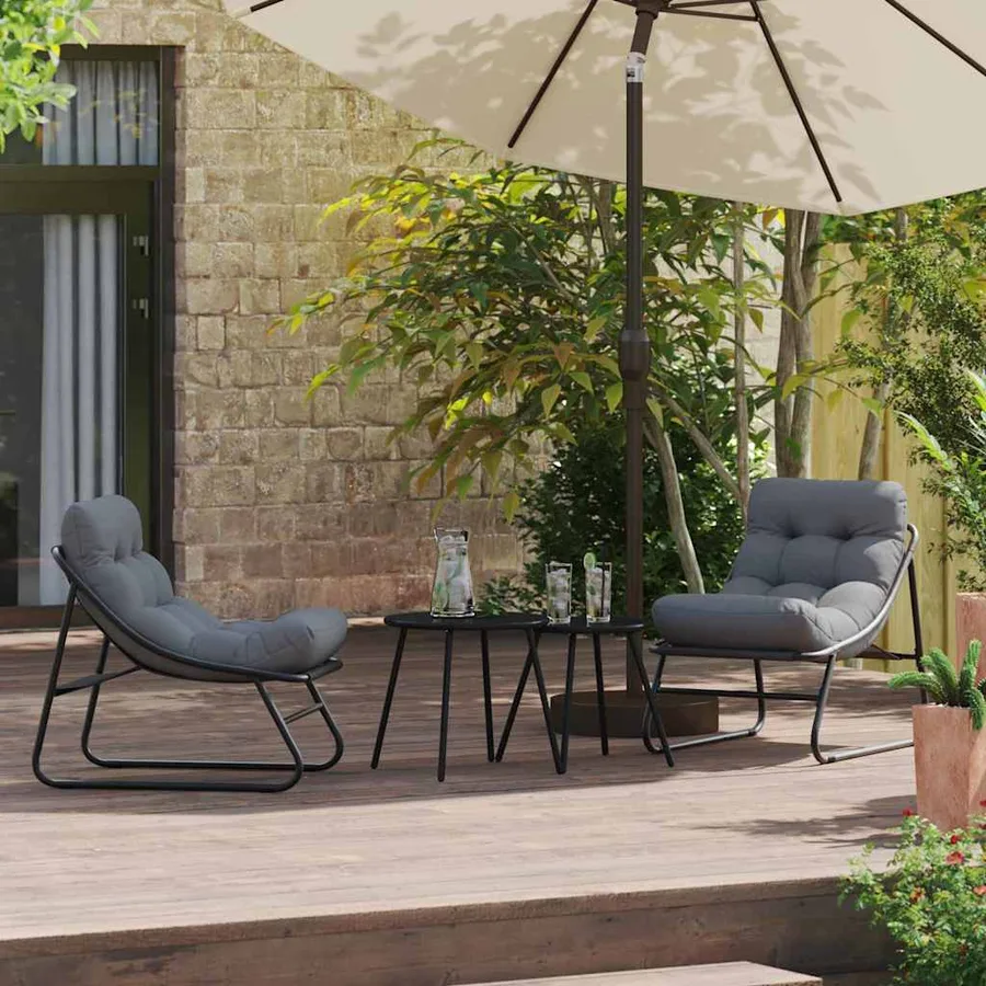 Mobilier de jardin avec coussin 2 pcs Noir 60,5 x 81 x 71 cm - 3