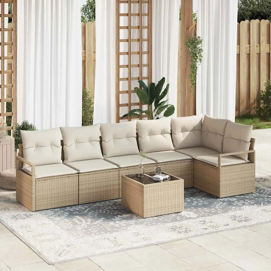 Ensemble de Canapés avec coussin 7 pcs Beige polyrotin