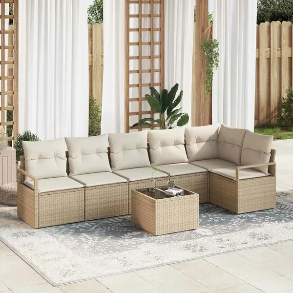 Ensemble de Canapés avec coussin 7 pcs Beige polyrotin