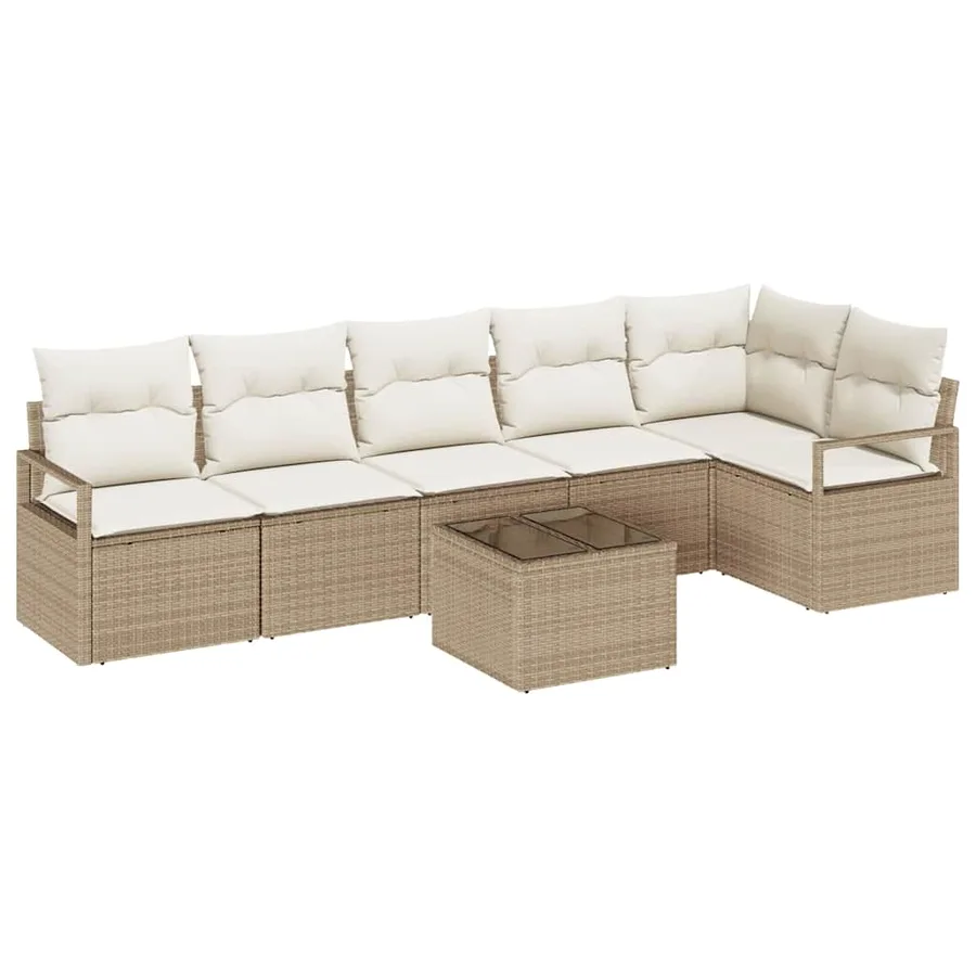 Ensemble de Canapés avec coussin 7 pcs Beige polyrotin - 2