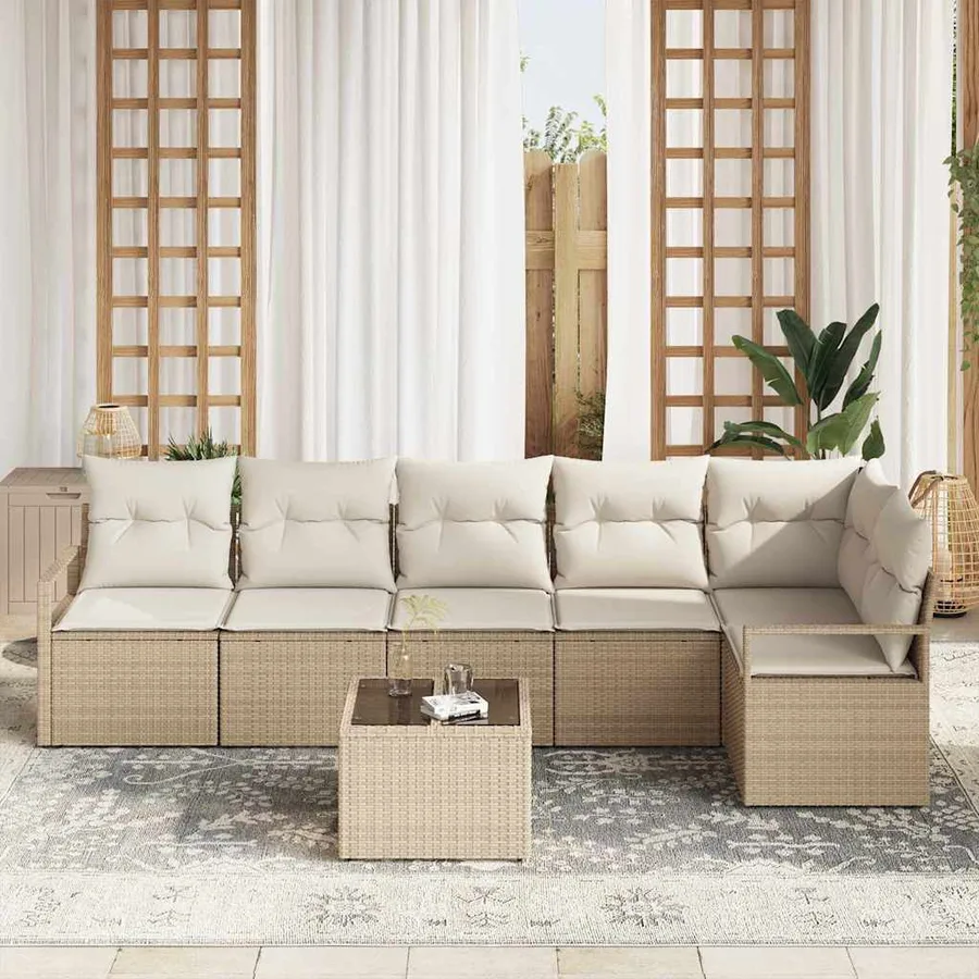Ensemble de Canapés avec coussin 7 pcs Beige polyrotin - 3