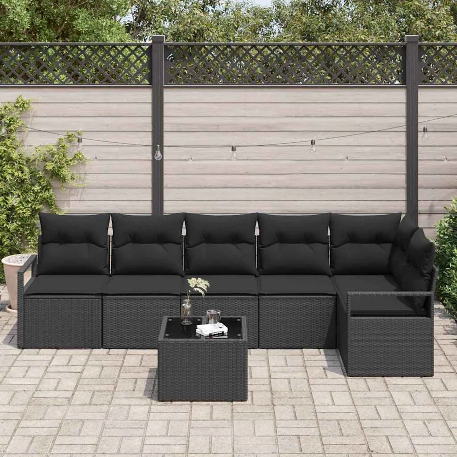 Ensemble de Canapés avec coussin 7 pcs Noir polyrotin - 3