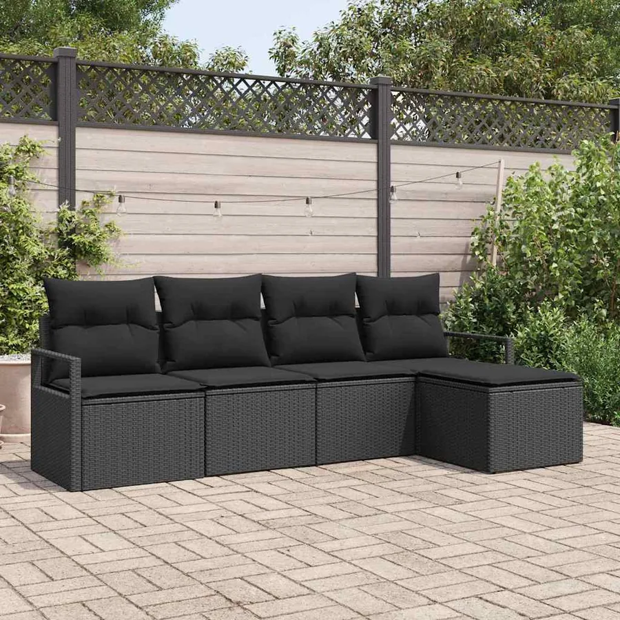 Ensemble de Canapés avec coussin 5 pcs Noir polyrotin