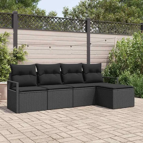 Ensemble de Canapés avec coussin 5 pcs Noir polyrotin
