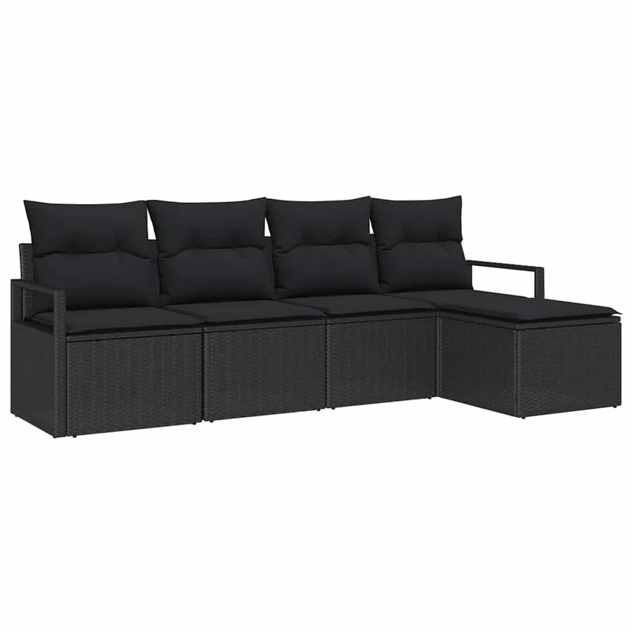Ensemble de Canapés avec coussin 5 pcs Noir polyrotin - 2