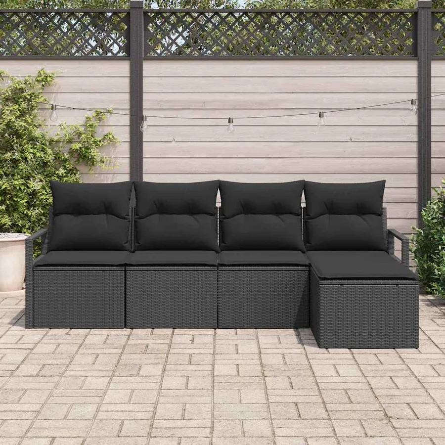 Ensemble de Canapés avec coussin 5 pcs Noir polyrotin - 3