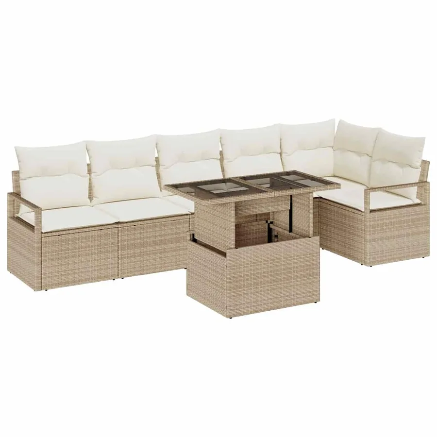 Ensemble de canapé de jardin 7 pcs Beige Poly rotin - 2