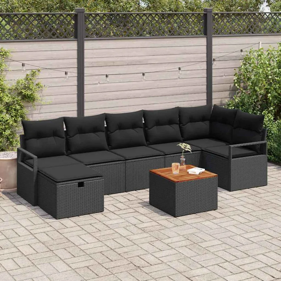 Ensemble de canapé de jardin avec coussin 8 pcs Noir polyrotin