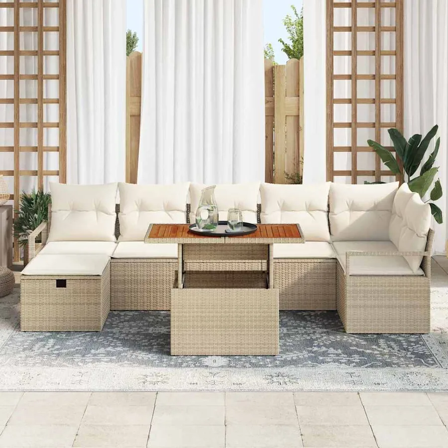 Ensemble de canapé de jardin avec coussin 8 pcs Beige polyrotin - 3