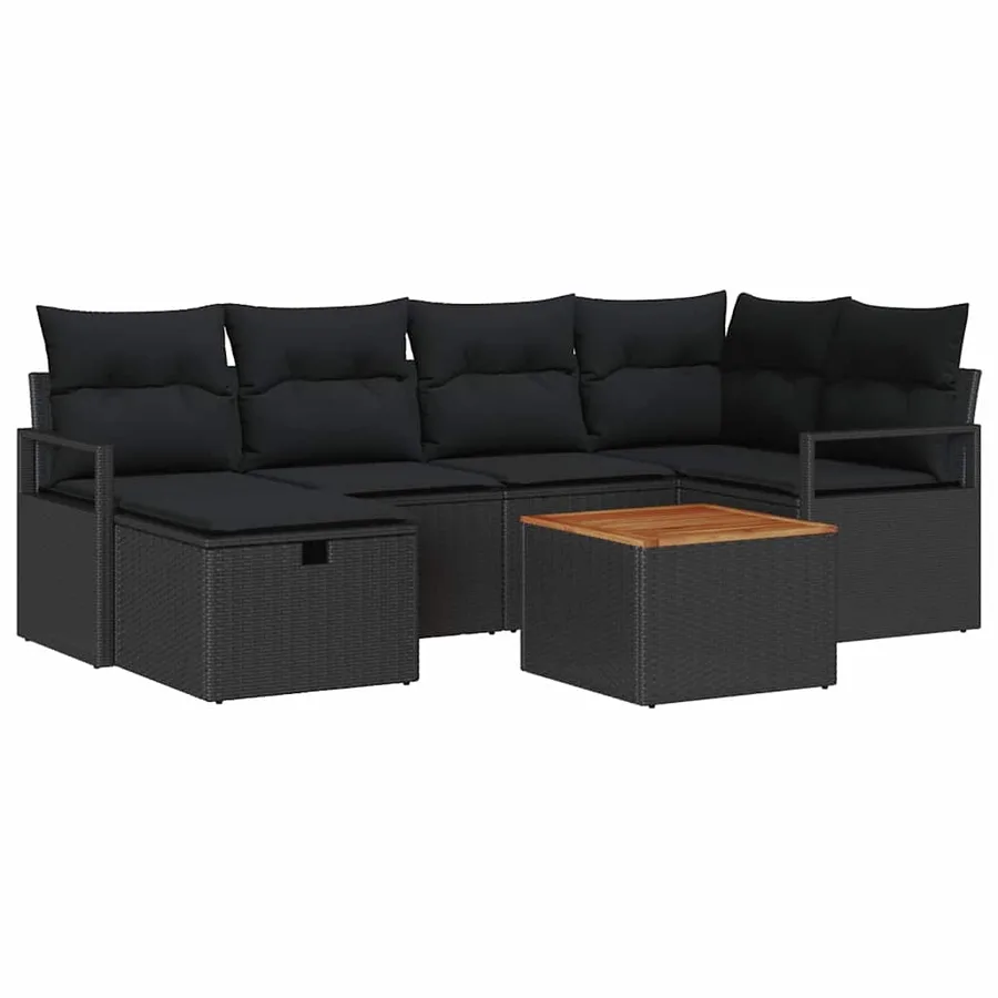 Ensemble de canapé de jardin avec coussin 7 pcs Noir polyrotin - 2