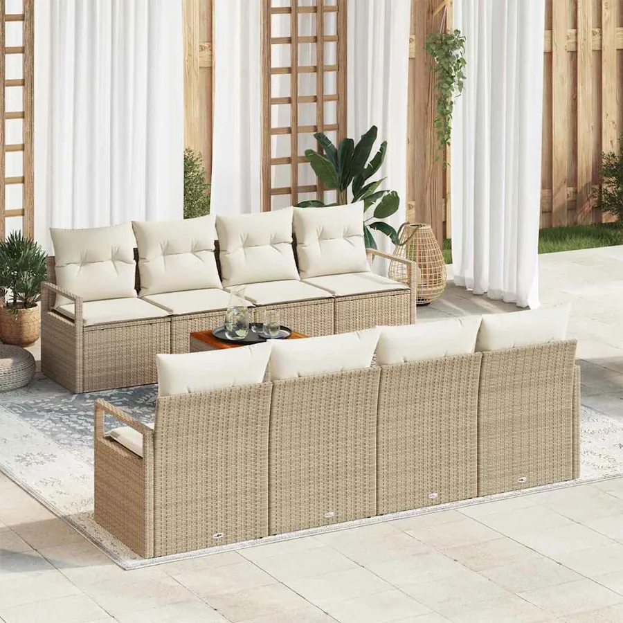 Ensemble de canapé de jardin avec coussin 9 pcs Beige polyrotin