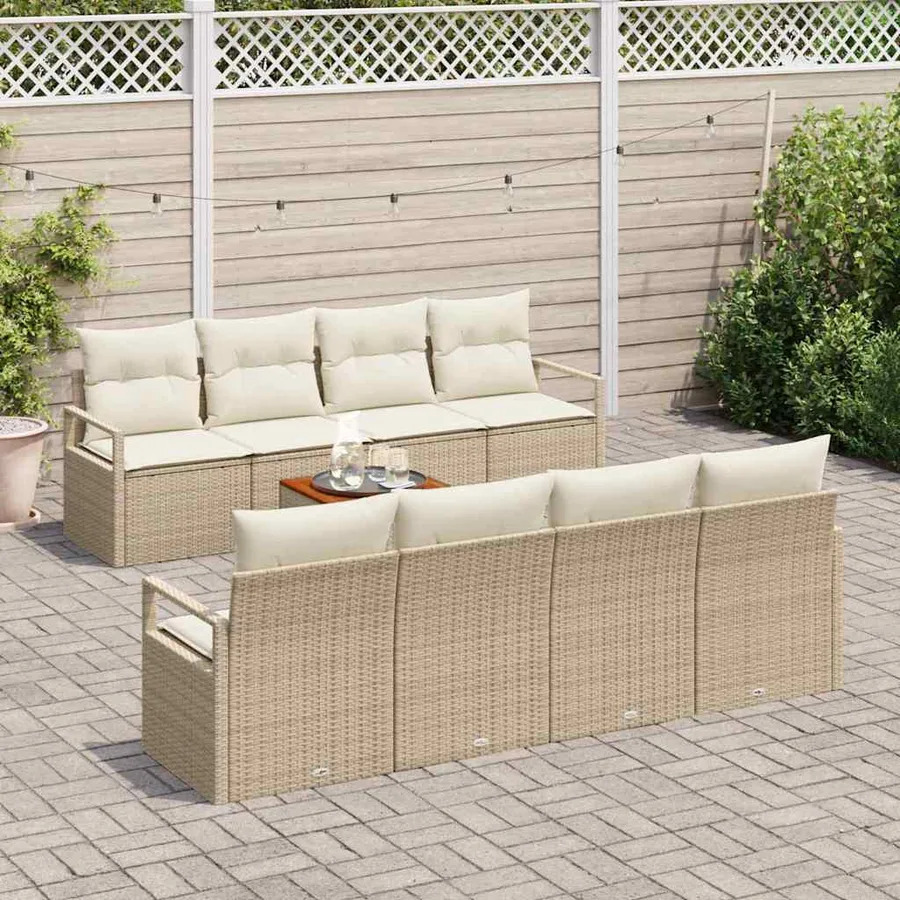 Ensemble de canapé de jardin avec coussin 9 pcs Beige polyrotin - 3