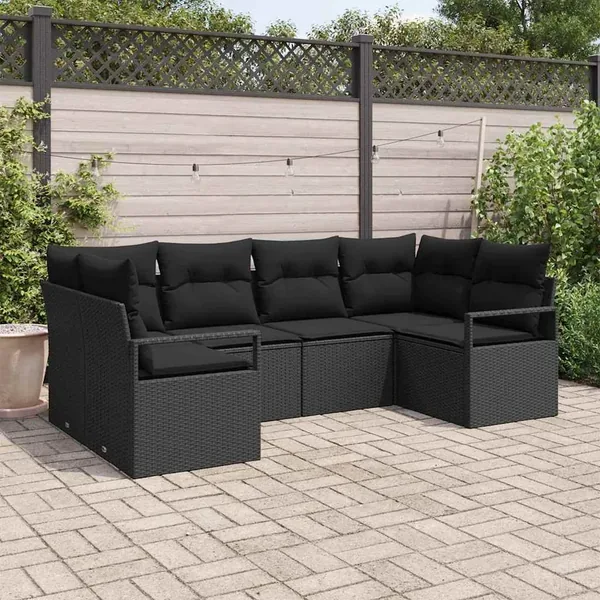 Ensemble de Canapés avec coussin 6 pcs Noir polyrotin