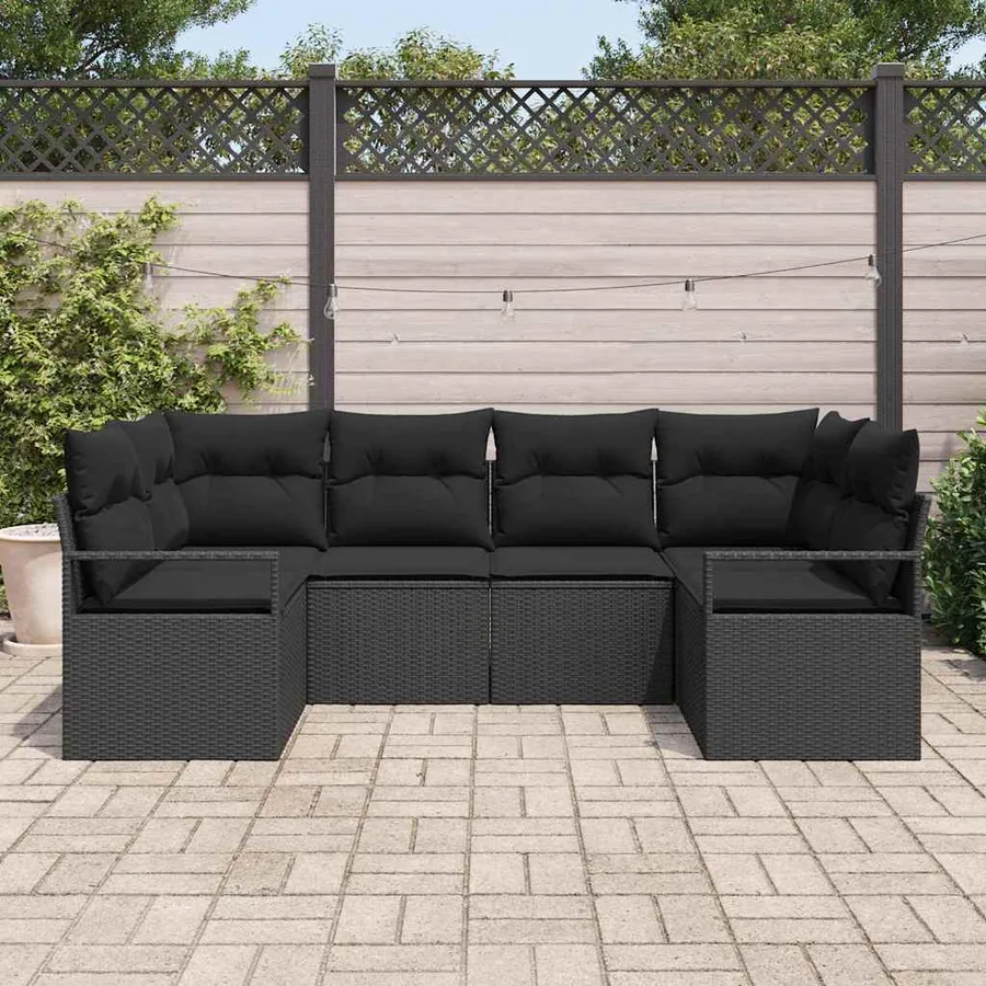 Ensemble de Canapés avec coussin 6 pcs Noir polyrotin - 3