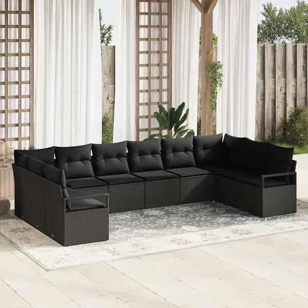 Ensemble de Canapés avec coussin 10 pcs Noir polyrotin